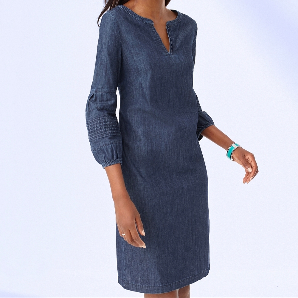Talbots striated denim shift dress 